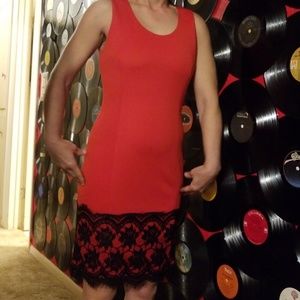 Beautiful Dress Red with black lace trim